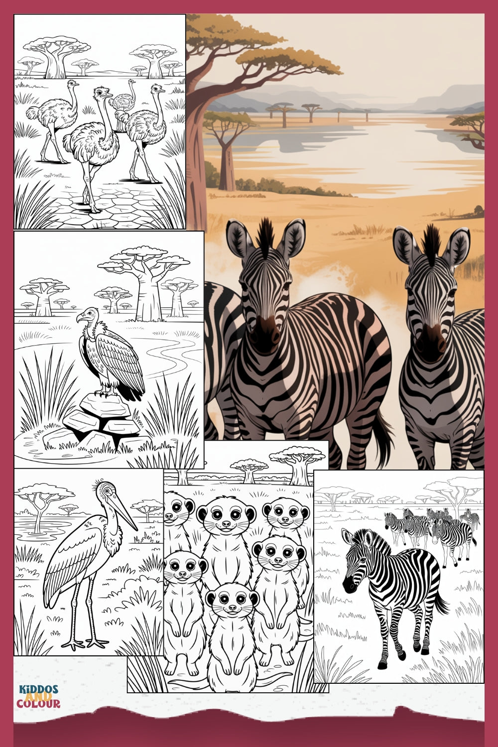 60 Safari Animals Colouring Pages for Kids – Printable Colouring Book for Ages 4–12 |  Savanna Wildlife Instant Download PDF