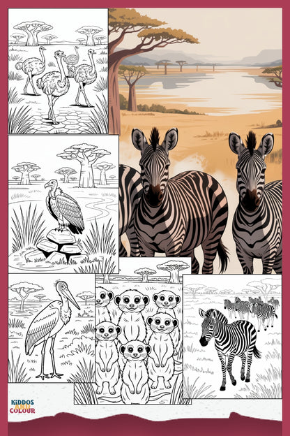 60 Safari Animals Colouring Pages for Kids – Printable Colouring Book for Ages 4–12 |  Savanna Wildlife Instant Download PDF