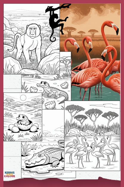 60 Safari Animals Colouring Pages for Kids – Printable Colouring Book for Ages 4–12 |  Savanna Wildlife Instant Download PDF