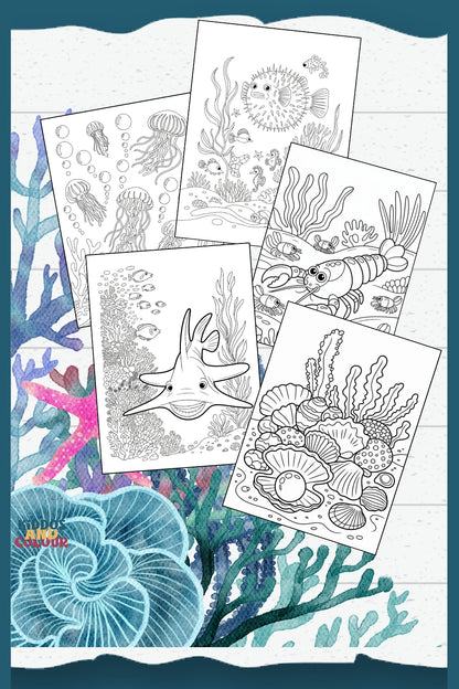 80 Under the Sea Colouring Pages for Kids aged 5-10 | Educational Ocean Activity Printable | Coral Reef