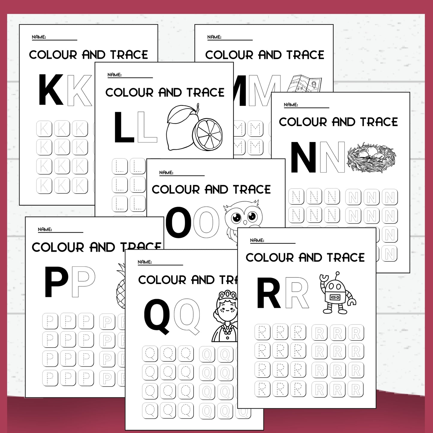 Alphabet - Colour and Trace Printable Worksheets for Toddlers & Pre-schoolers