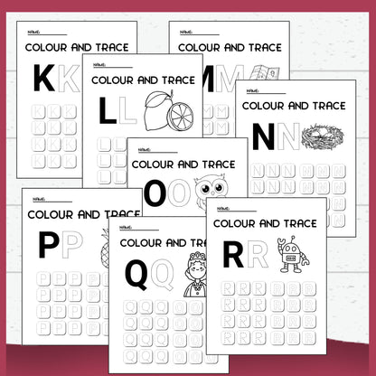 Alphabet - Colour and Trace Printable Worksheets for Toddlers & Pre-schoolers