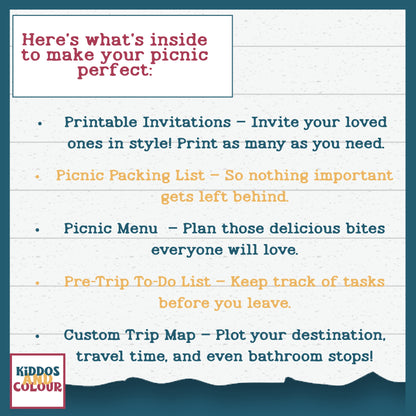 Picnic Planner Printable Kit | Family Picnic Packing List, Menu, Invitations & Outdoor Activity Guide
