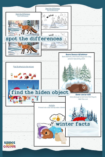 Winter Activity Book for Kids, Printable Christmas Worksheets, Colouring Pages, Puzzles, Mazes and more!