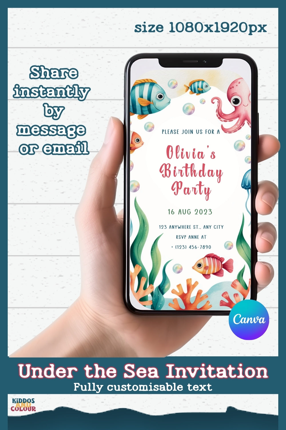 Under the Sea Birthday Party Set: Editable Invitations, Thank You Cards, Colouring Pages (Digital Download)