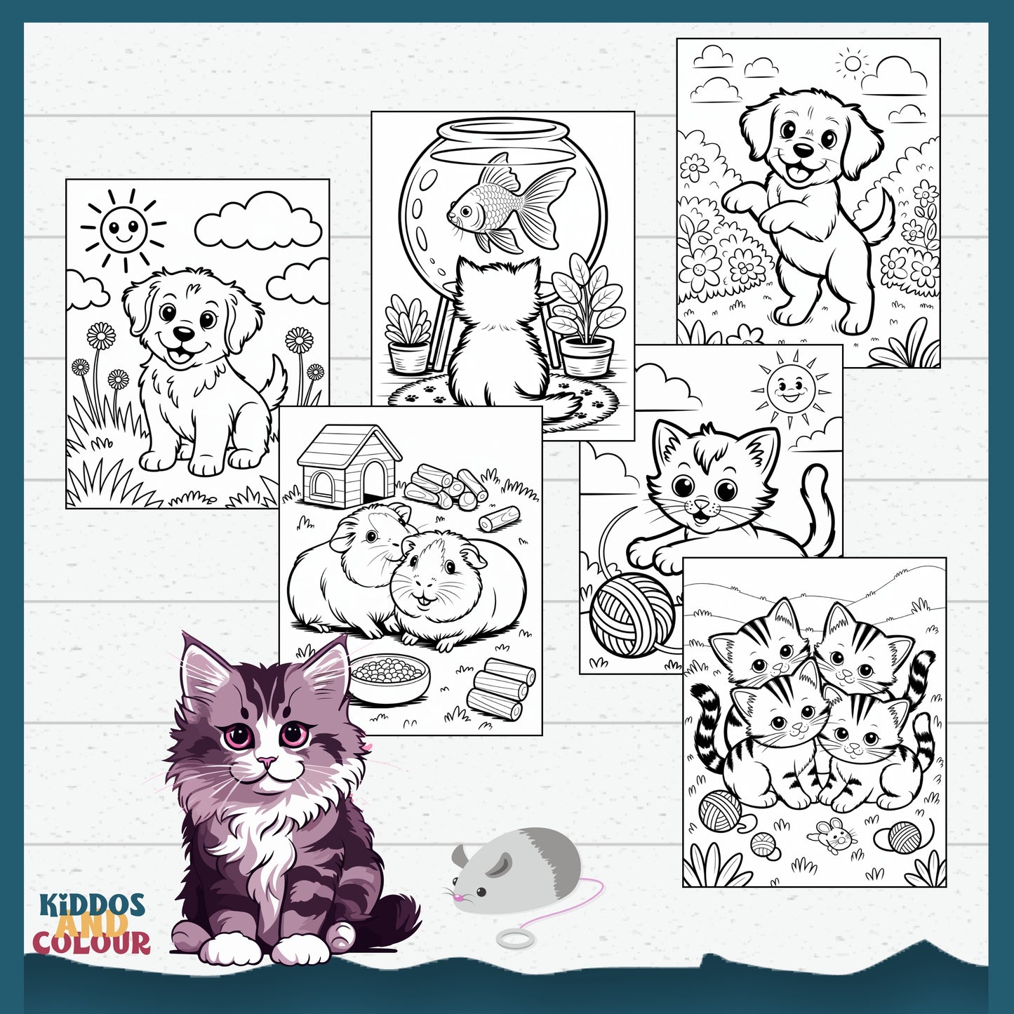 40 Cute Pets Colouring Pages for Kids – Printable Sheets with Cats, Dogs, Puppies, Kittens, Hamsters & Guinea Pigs | Instant Download