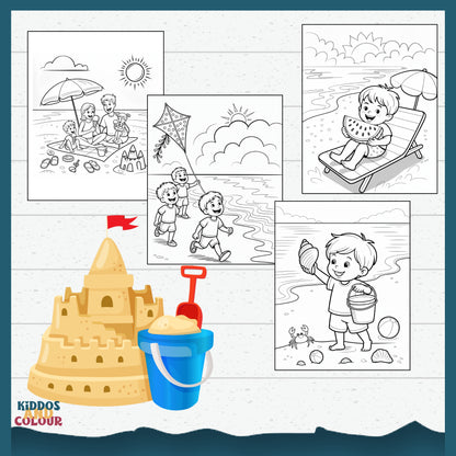 30 Summer Colouring Book for Kids | Beach, Water, Sand, Family Activities, Summer Holiday | Instant Download