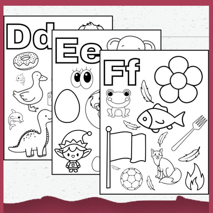 Alphabet Colouring Pages for Toddlers, Pre-schoolers Learning Activity Pages