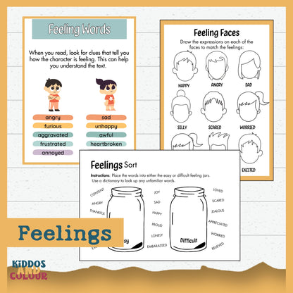 Emotions Worksheets Printable Bundle: Big Feelings Activities & Posters for Kids, Social Emotional Learning, Emotional Faces Recognition