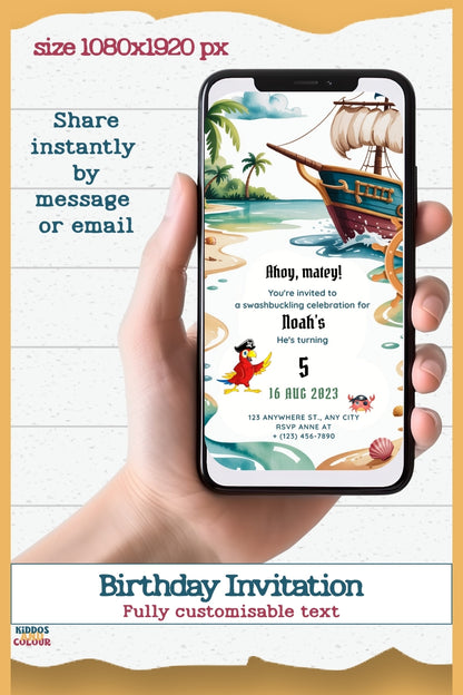 Pirate Birthday Party Kit: Editable Invitation, Thank You Card & Colouring Pages (Digital Download)