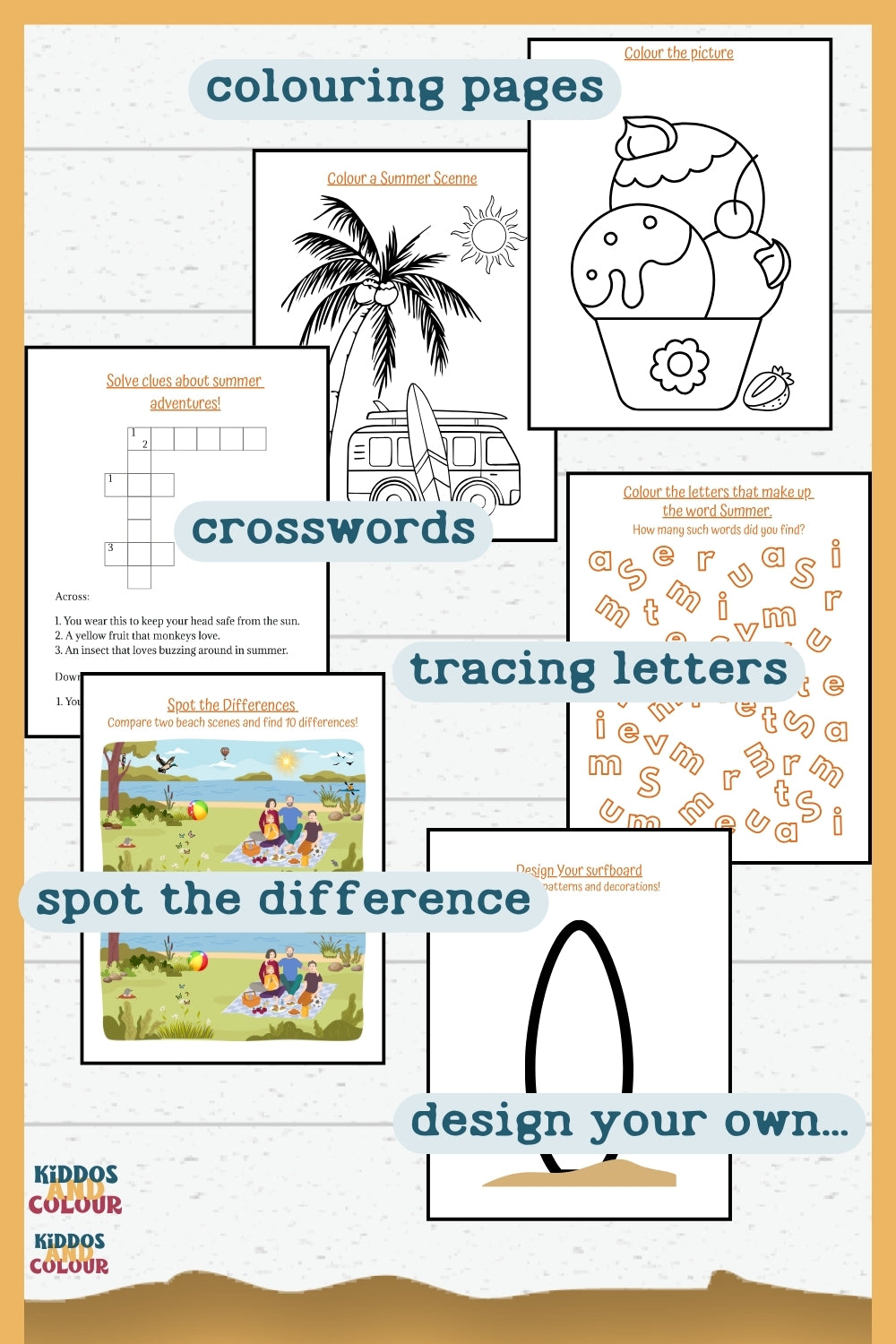 Summer Activity Book for Kids – 60 Fun Printable Pages with Colouring, Mazes, Word Searches, Puzzles & More | Instant Download