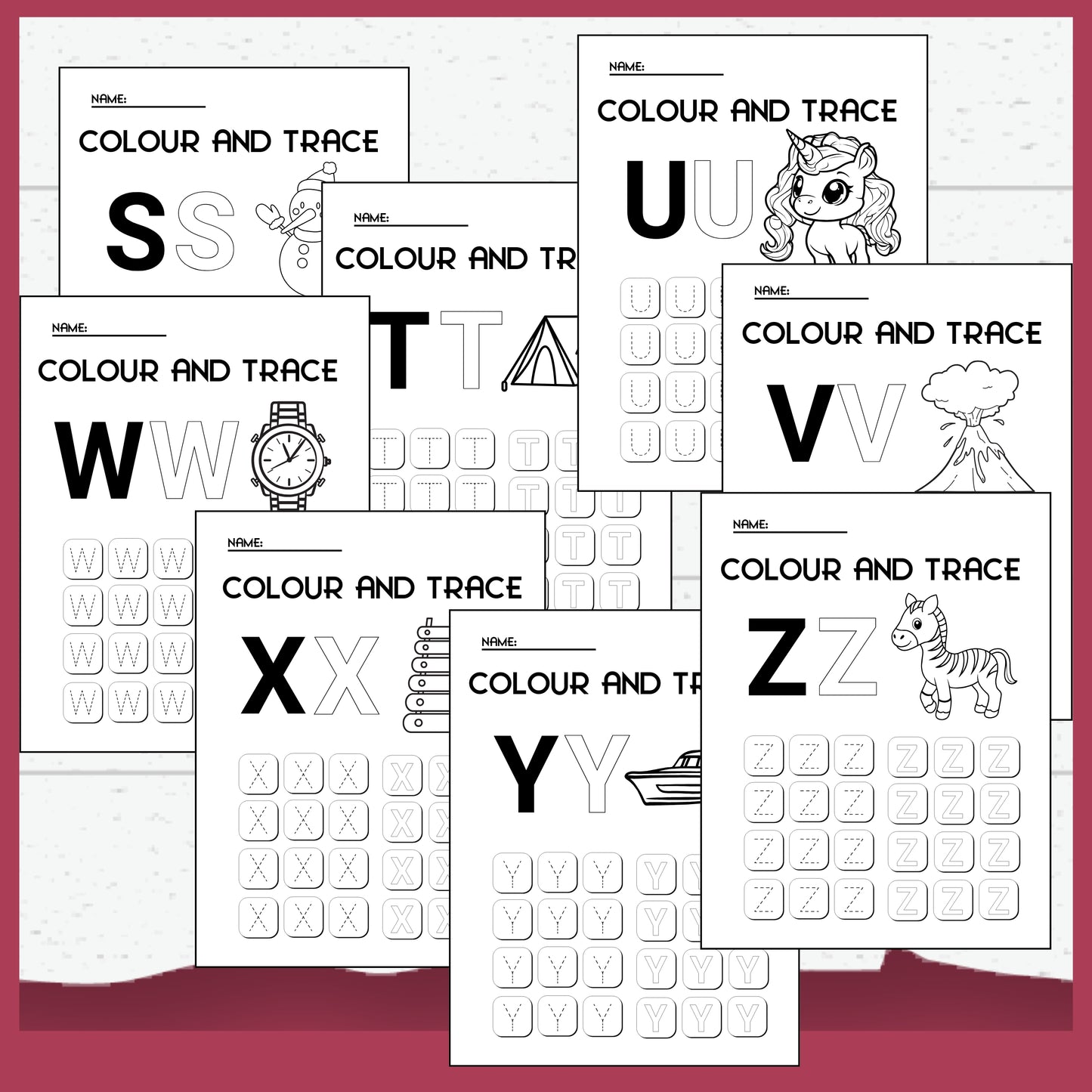 Alphabet - Colour and Trace Printable Worksheets for Toddlers & Pre-schoolers