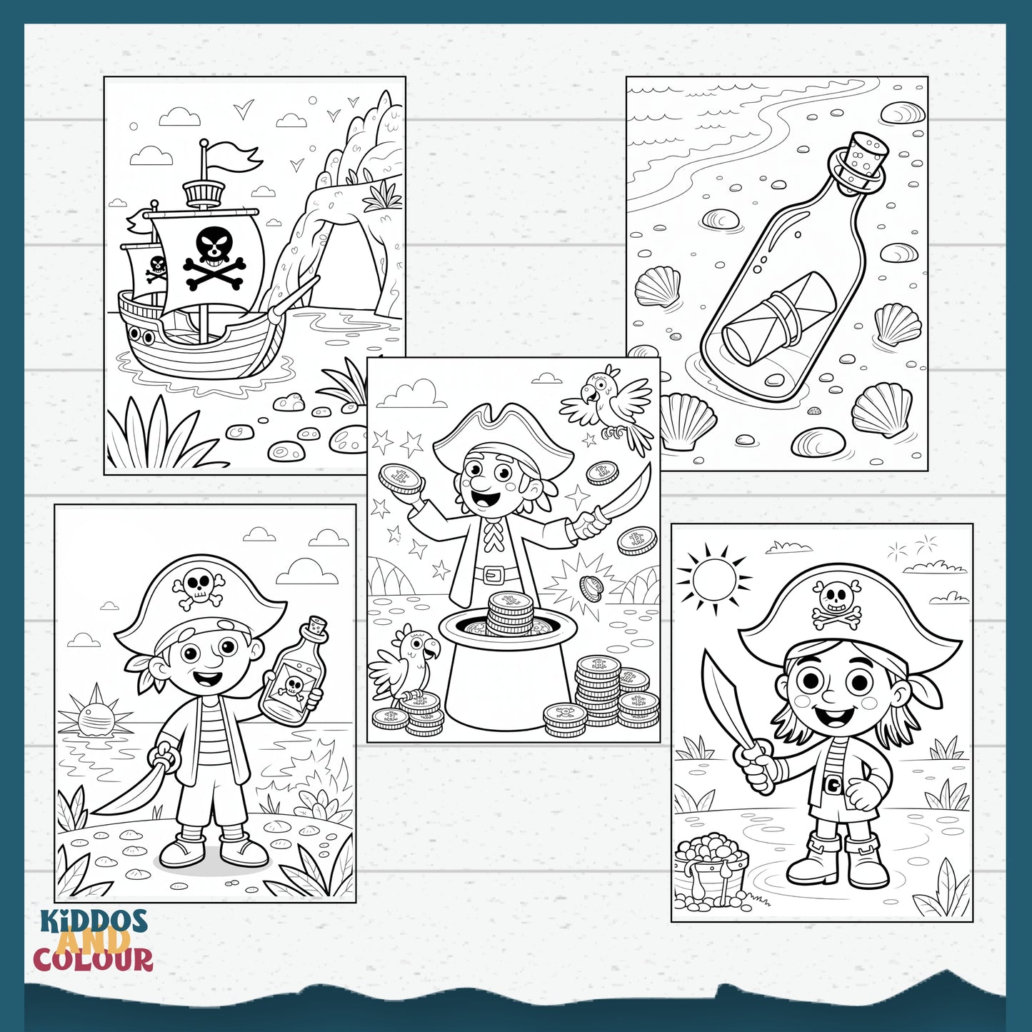 Pirate Adventure Colouring Pages: Kids Printable Activity Book (PDF Download)
