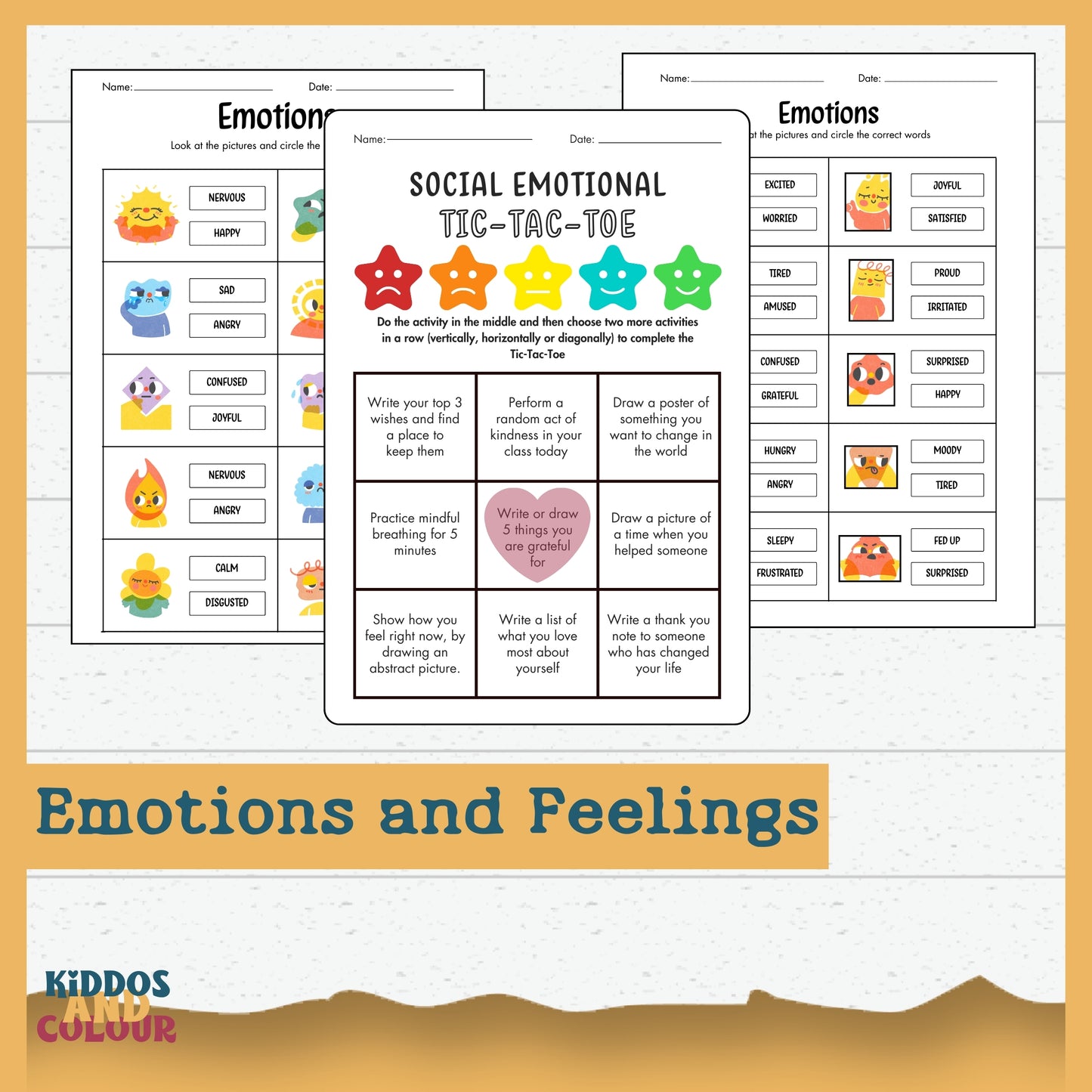 Emotions Worksheets Printable Bundle: Big Feelings Activities & Posters for Kids, Social Emotional Learning, Emotional Faces Recognition