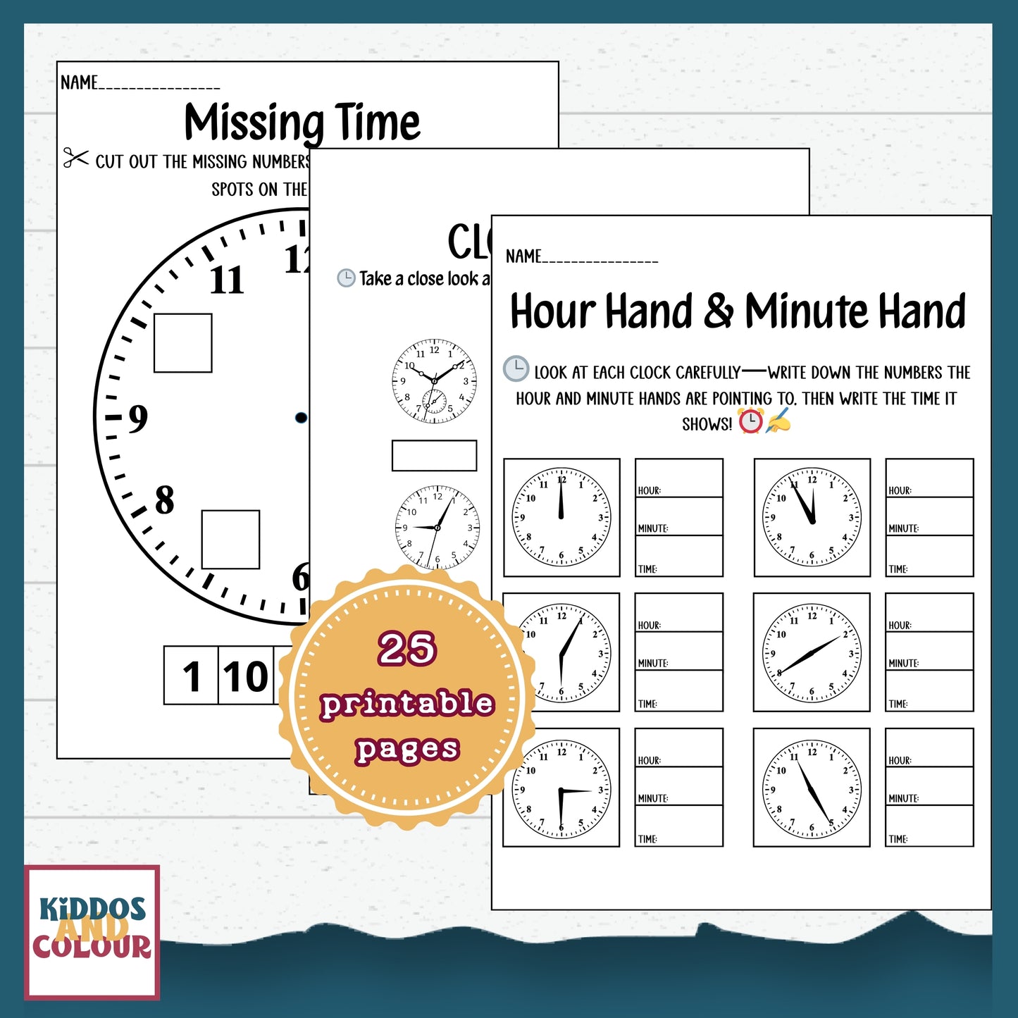 Time and Clock- Telling Time Worksheets for Kids, 25 Printable Activity Pages and DIY clock craft | Instant Download