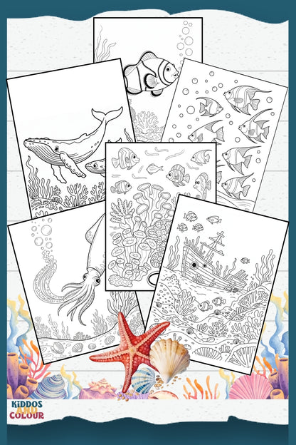 80 Under the Sea Colouring Pages for Kids aged 5-10 | Educational Ocean Activity Printable | Coral Reef