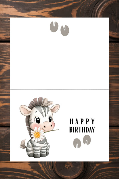 Printable Zebra Birthday Card & Gift Tags | Instant Download