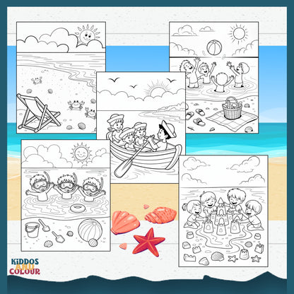 30 Summer Colouring Book for Kids | Beach, Water, Sand, Family Activities, Summer Holiday | Instant Download