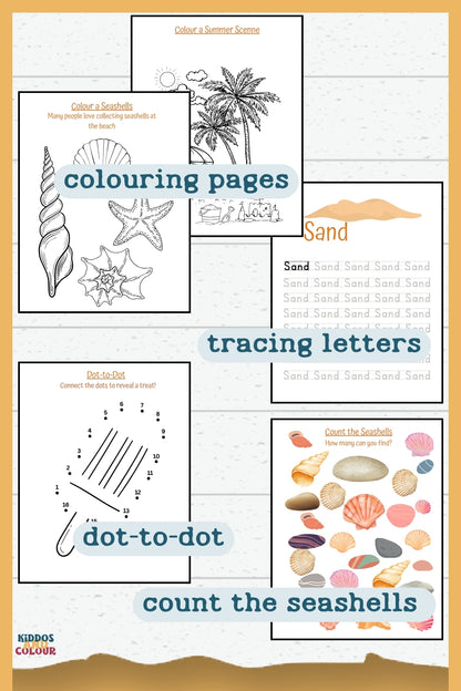 Summer Activity Book for Kids – 60 Fun Printable Pages with Colouring, Mazes, Word Searches, Puzzles & More | Instant Download