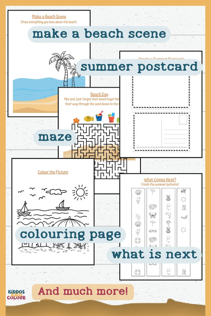 Summer Activity Book for Kids – 60 Fun Printable Pages with Colouring, Mazes, Word Searches, Puzzles & More | Instant Download