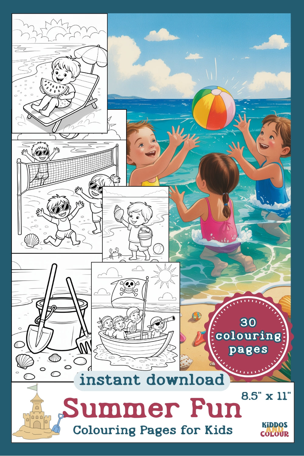 30 Summer Colouring Book for Kids | Beach, Water, Sand, Family Activities, Summer Holiday | Instant Download