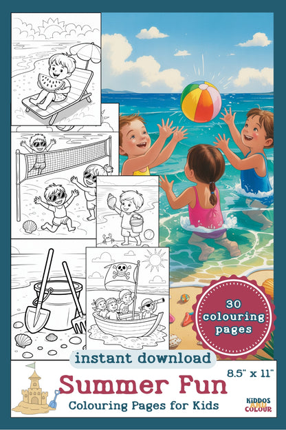 30 Summer Colouring Book for Kids | Beach, Water, Sand, Family Activities, Summer Holiday | Instant Download