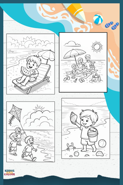 30 Summer Colouring Book for Kids | Beach, Water, Sand, Family Activities, Summer Holiday | Instant Download