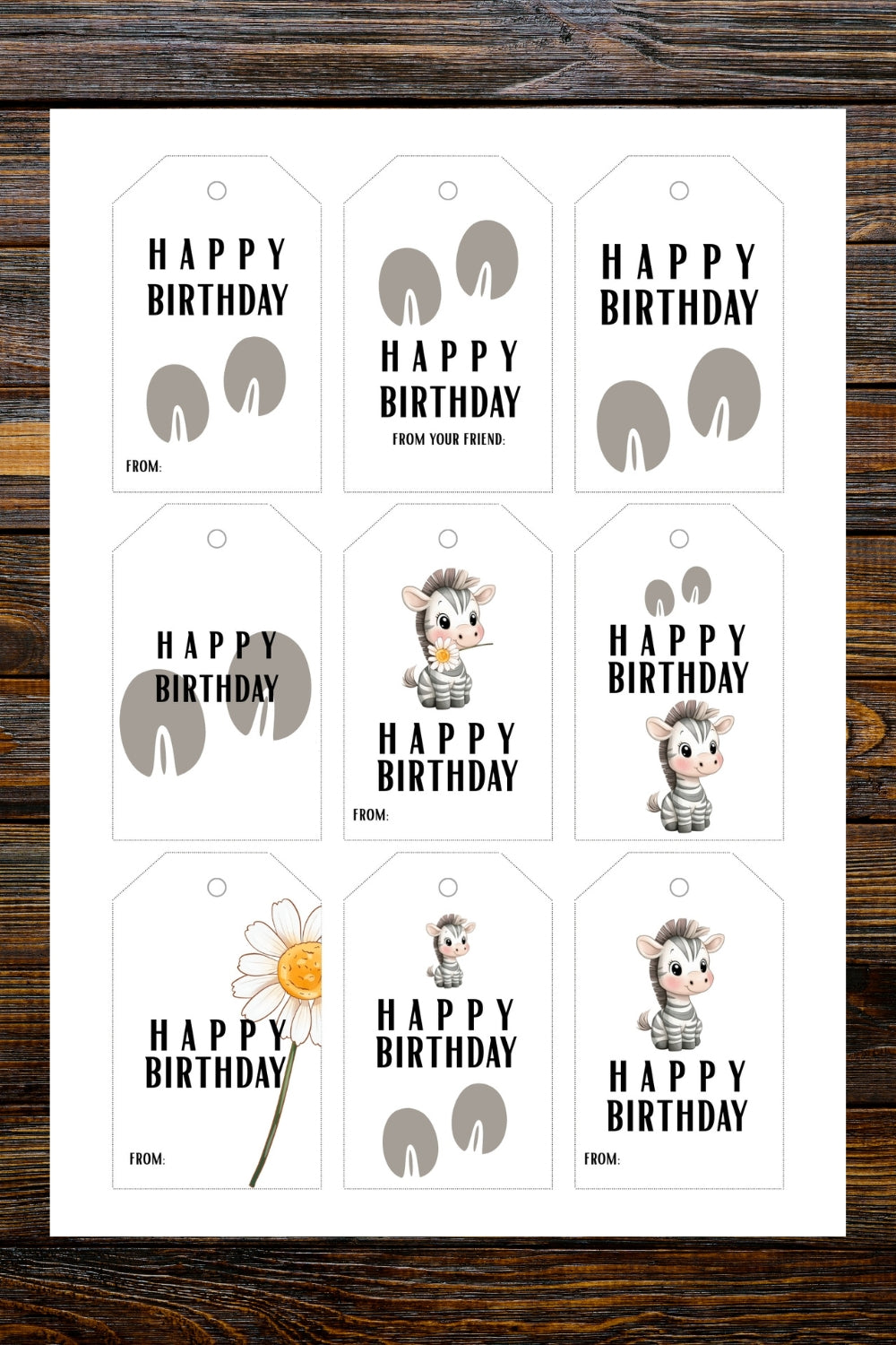 Printable Zebra Birthday Card & Gift Tags | Instant Download