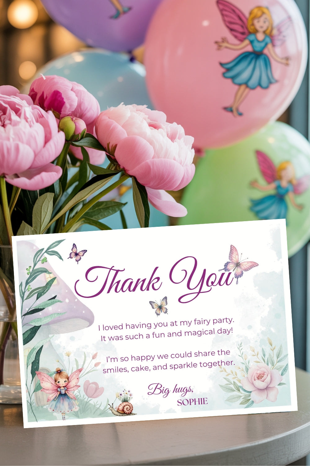Fairy Birthday Invitation & Thank You Card: Editable Canva Template (Digital Download)