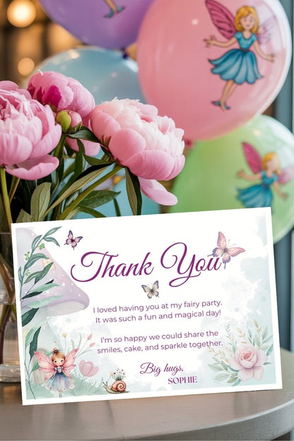 Fairy Birthday Invitation & Thank You Card: Editable Canva Template (Digital Download)