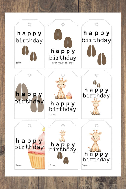 Printable Giraffe Birthday Card & Gift Tags | Instant Download