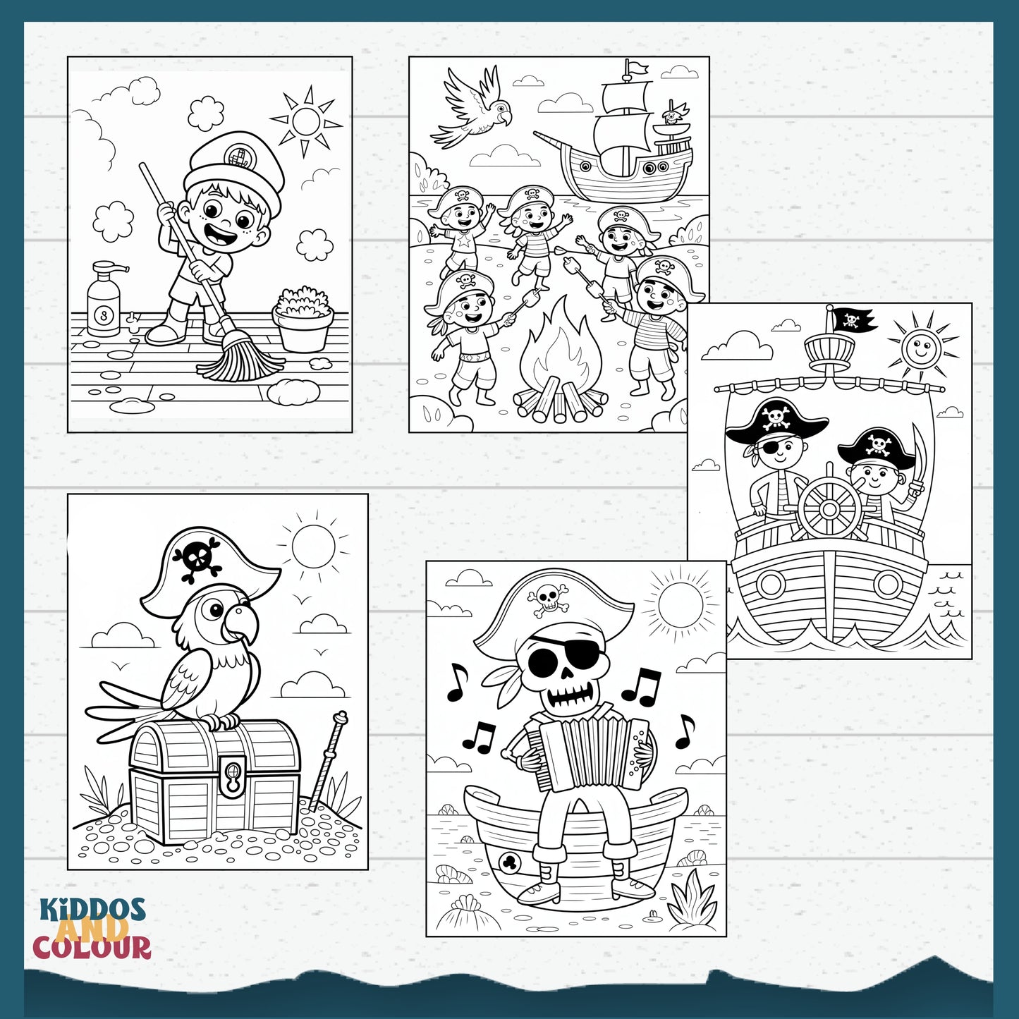 Pirate Adventure Colouring Pages: Kids Printable Activity Book (PDF Download)