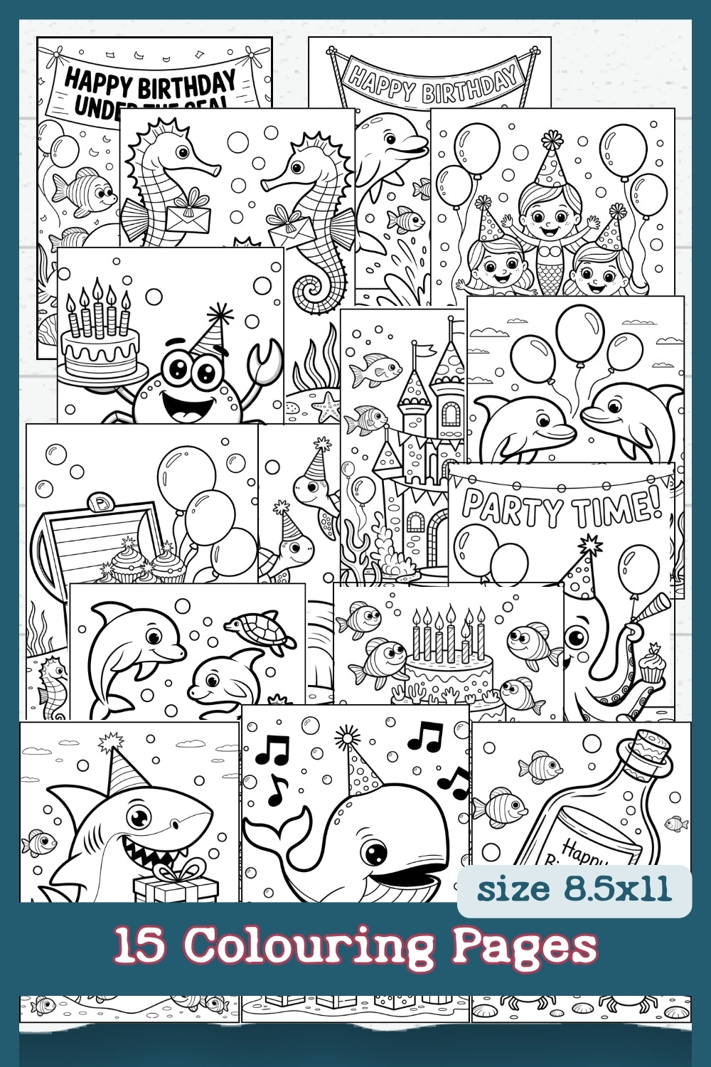 Under the Sea Birthday Party Set: Editable Invitations, Thank You Cards, Colouring Pages (Digital Download)