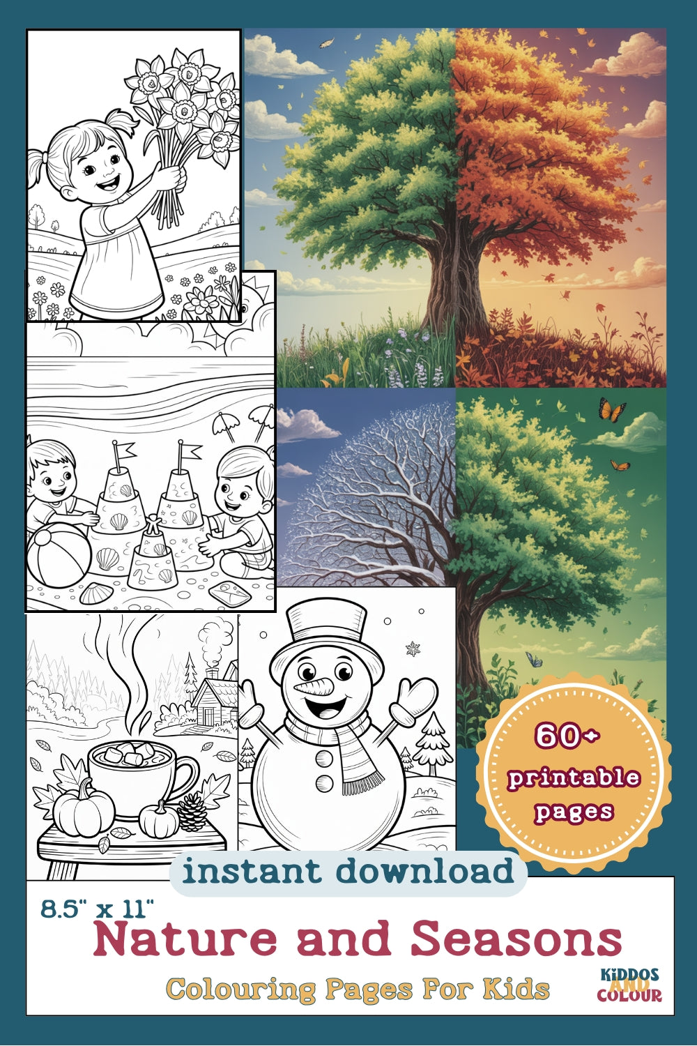 60+ Nature & Seasons Colouring Pages for Kids, Printable Activity Pages (Digital Download)