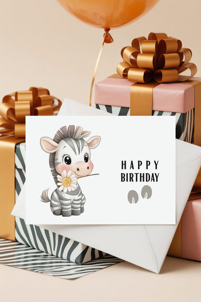 Printable Zebra Birthday Card & Gift Tags | Instant Download
