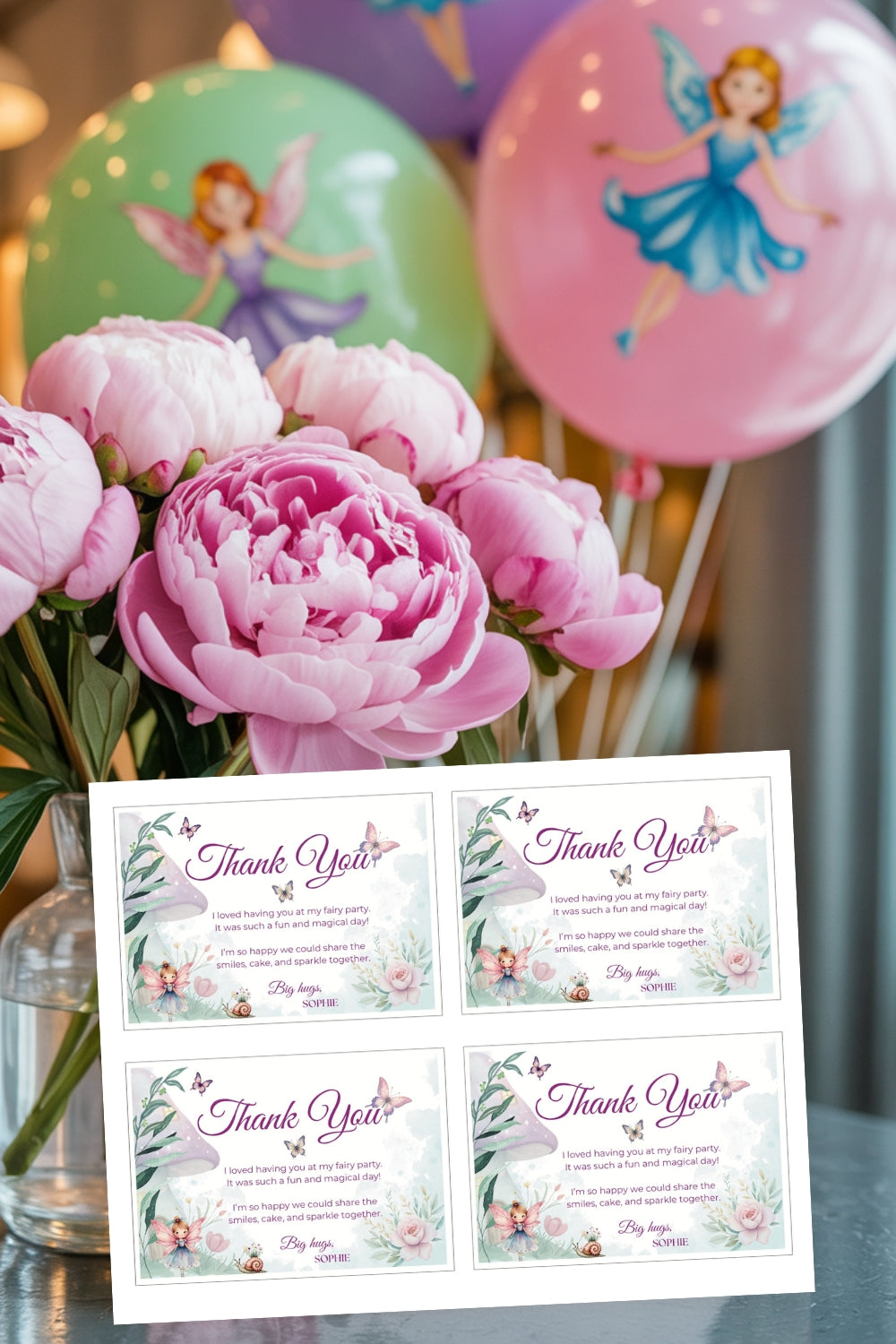Fairy Birthday Invitation & Thank You Card: Editable Canva Template (Digital Download)