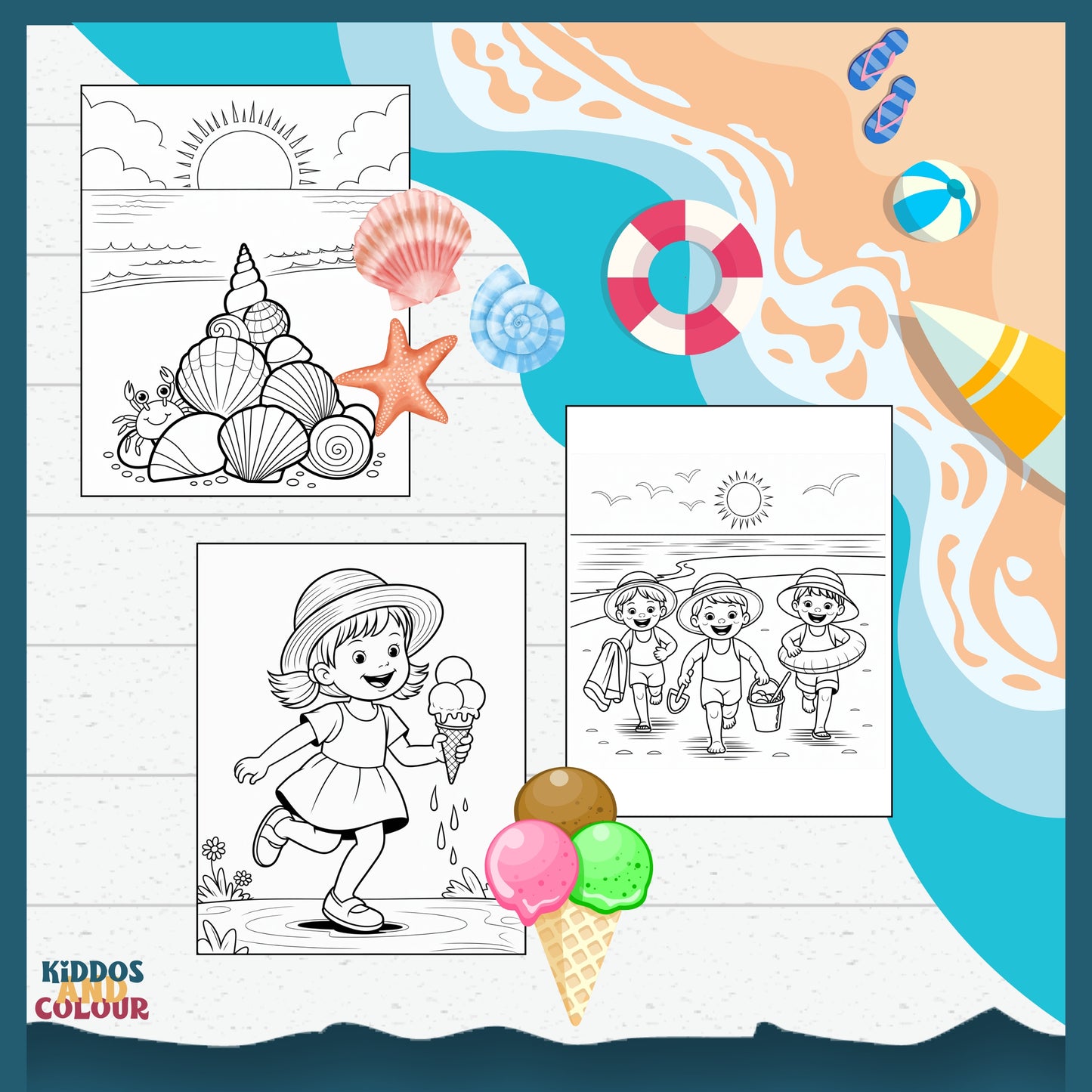 30 Summer Colouring Book for Kids | Beach, Water, Sand, Family Activities, Summer Holiday | Instant Download