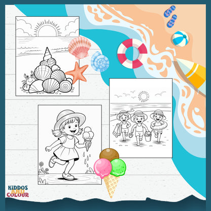 30 Summer Colouring Book for Kids | Beach, Water, Sand, Family Activities, Summer Holiday | Instant Download