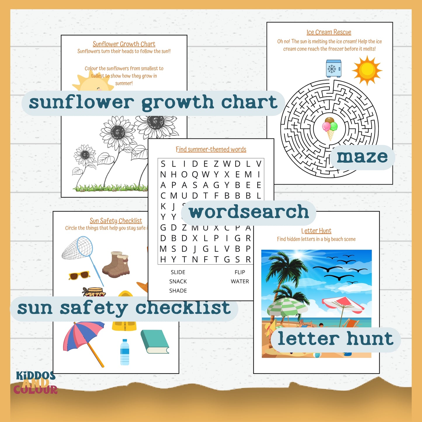 Summer Activity Book for Kids – 60 Fun Printable Pages with Colouring, Mazes, Word Searches, Puzzles & More | Instant Download