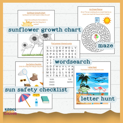 Summer Activity Book for Kids – 60 Fun Printable Pages with Colouring, Mazes, Word Searches, Puzzles & More | Instant Download