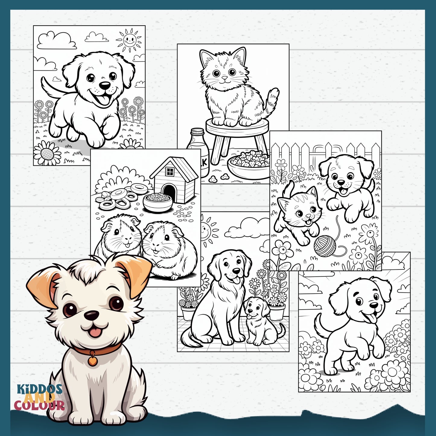 40 Cute Pets Colouring Pages for Kids – Printable Sheets with Cats, Dogs, Puppies, Kittens, Hamsters & Guinea Pigs | Instant Download