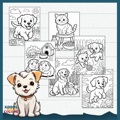 40 Cute Pets Colouring Pages for Kids – Printable Sheets with Cats, Dogs, Puppies, Kittens, Hamsters & Guinea Pigs | Instant Download