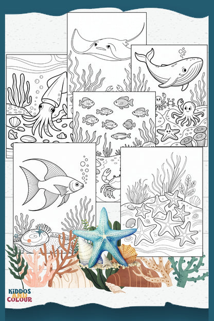 80 Under the Sea Colouring Pages for Kids aged 5-10 | Educational Ocean Activity Printable | Coral Reef
