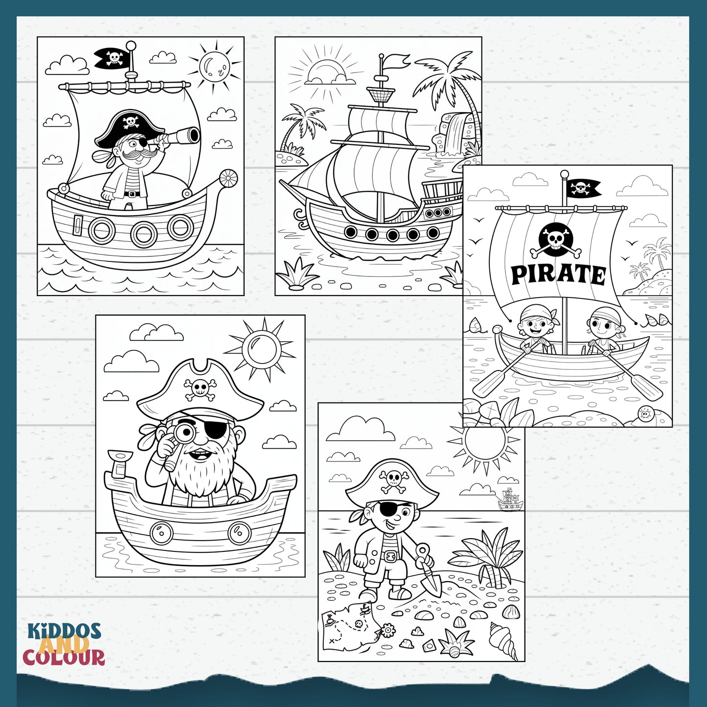 Pirate Adventure Colouring Pages: Kids Printable Activity Book (PDF Download)