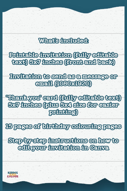 Under the Sea Birthday Party Set: Editable Invitations, Thank You Cards, Colouring Pages (Digital Download)