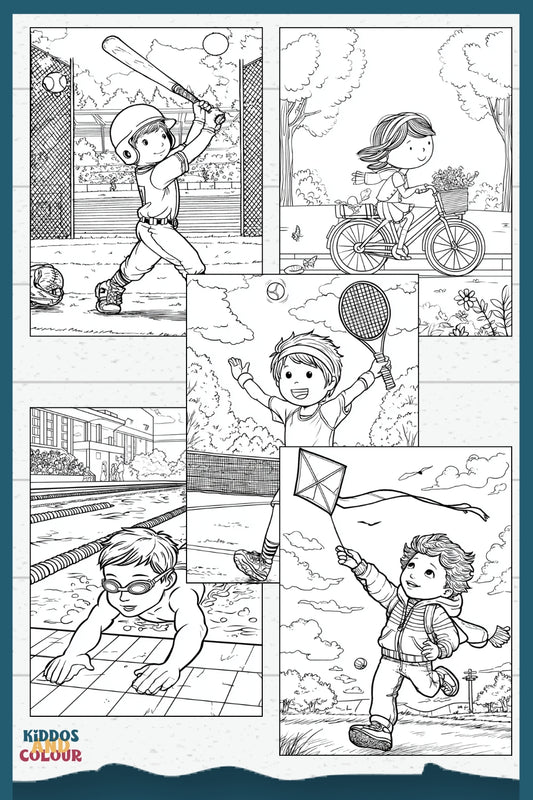 55 Sports & Games Colouring Book for Kids and Teens | Printable Activity | High-Detail Digital Download