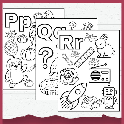 Alphabet Colouring Pages for Toddlers, Pre-schoolers Learning Activity Pages