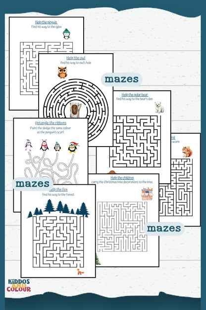 Winter Activity Book for Kids, Printable Christmas Worksheets, Colouring Pages, Puzzles, Mazes and more!