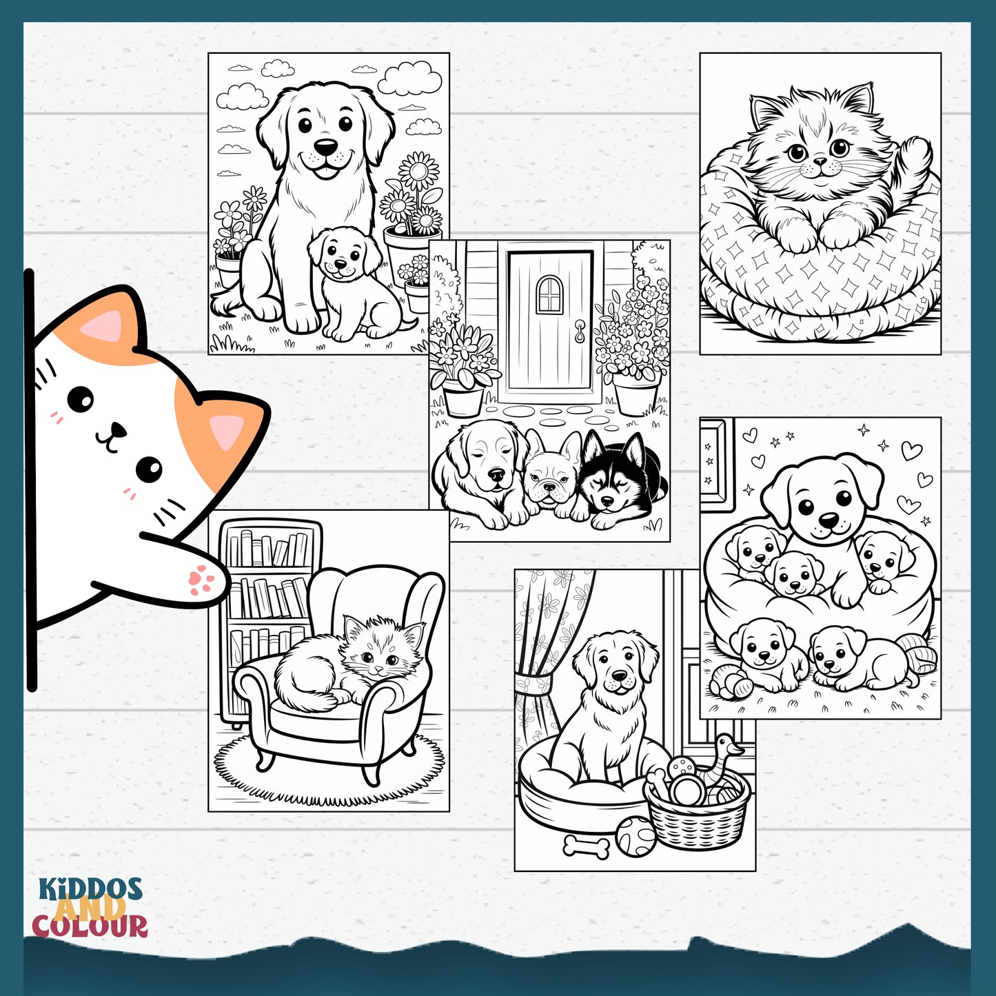 40 Cute Pets Colouring Pages for Kids – Printable Sheets with Cats, Dogs, Puppies, Kittens, Hamsters & Guinea Pigs | Instant Download