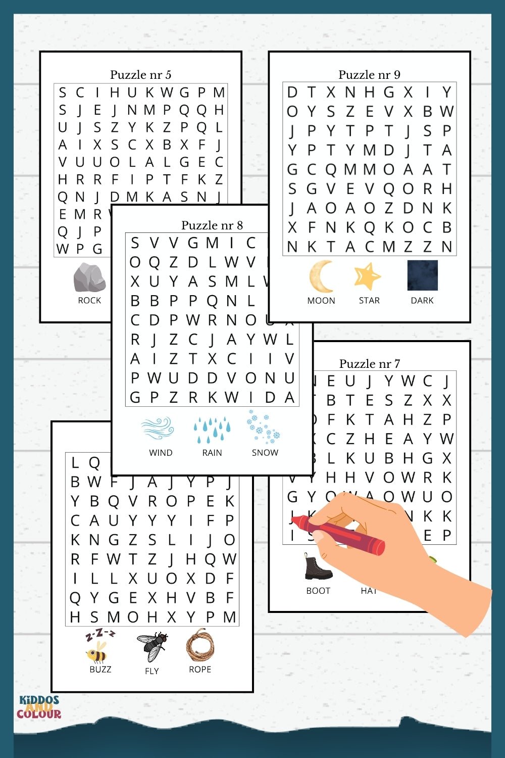 Camping Picture Word Search Puzzles for Kids - Printable Activity Book with Solutions